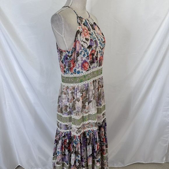 Rebecca Taylor Mixed Floral High-Neck Sleeveless Midi Dress Size 8 - Picture 5 of 9